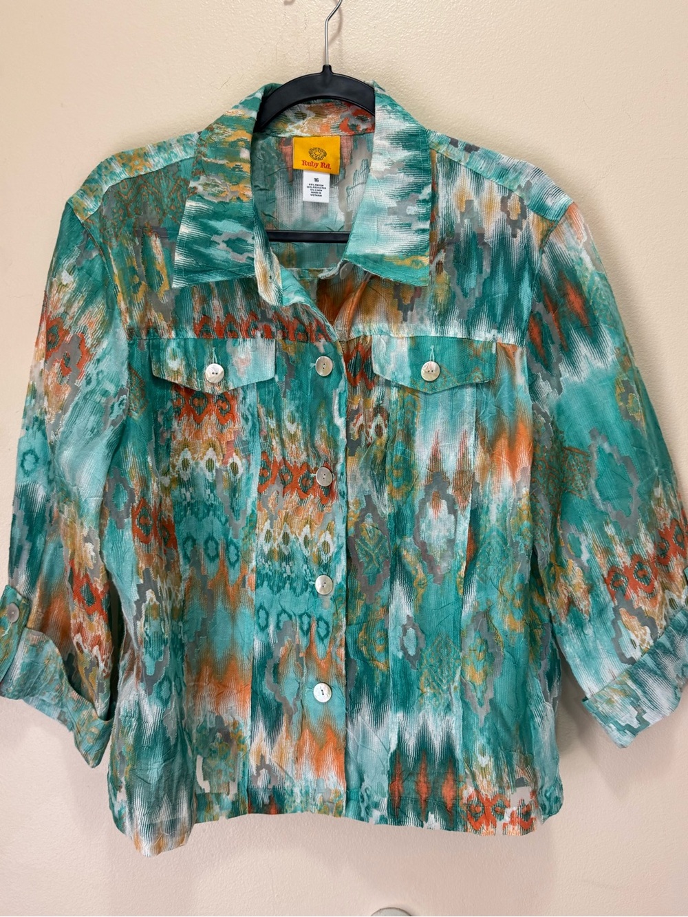 Ruby Rd. Teal & Orange Printed Button-Front Shirt